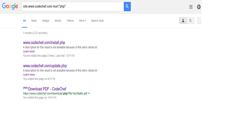 A Screenshot of the google dork